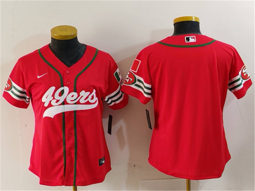 Women's Red San Francisco 49ers Blank Mexico With Patch Cool Base Stitched Baseball Jersey(Run Small)